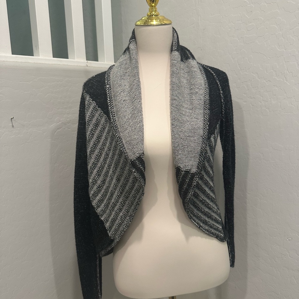 Cabi Black and Gray Open Front‎ Cardigan